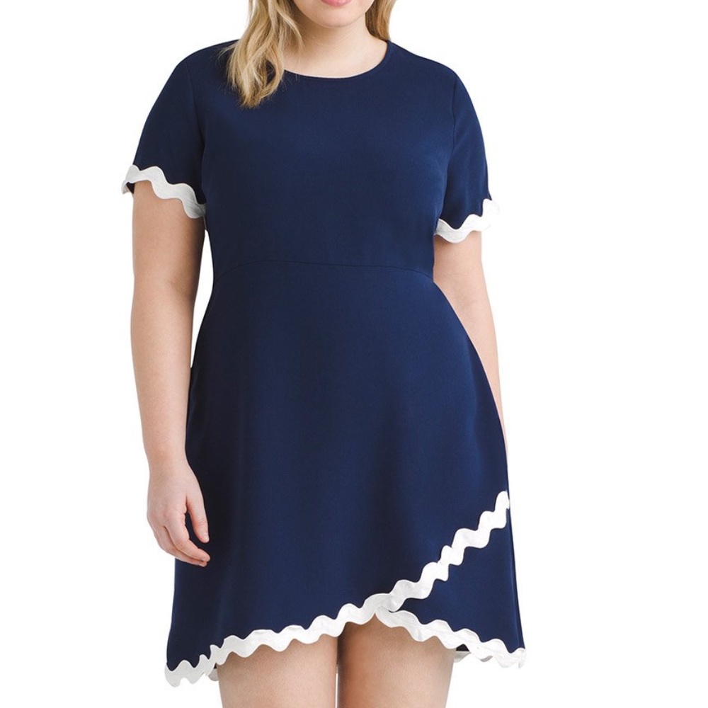Shoshanna RicRac Trim Navy White Dress Gwynnie Bee